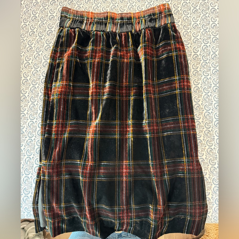 High waisted Plaid Midi skirt by J. Crew